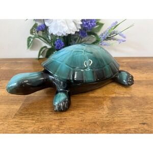 Vintage Blue Mountain Pottery Turtle Figurine Canadian Art Green Drip Glaze‎
